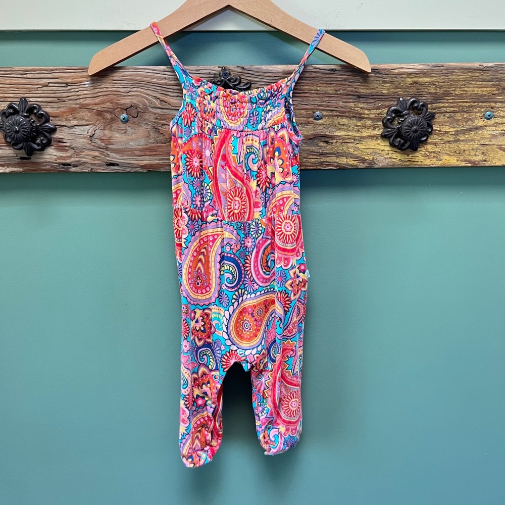 Posh Peanut Kids Paisley Floral Smocked Sleeveless Romper‎ Multi-Color 6-12M